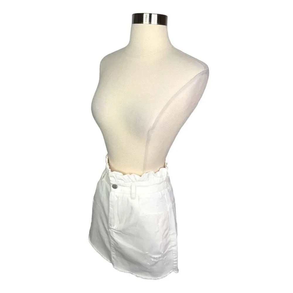 Hayden Los Angeles Distressed Paper Bag Denim Mini Skirt - Size Large - H6139